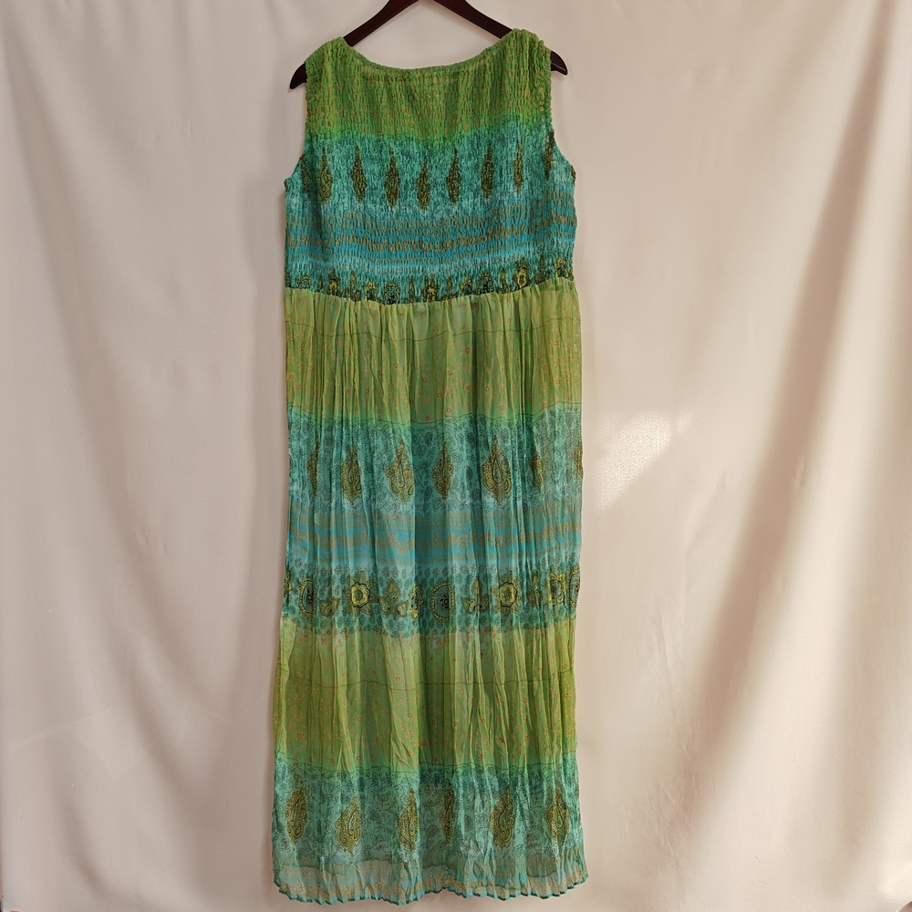 Coldwater Creek Vibrant Green and Blue Maxi Dress
